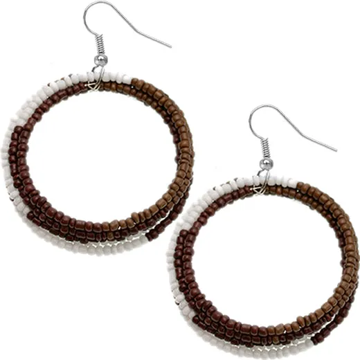 Brown Beaded Wrap Around Coil Hoop Earrings