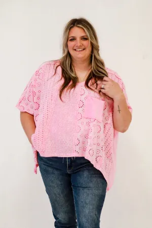 Bubble Gum Yum Eyelet Poncho Top by Oli & Hali