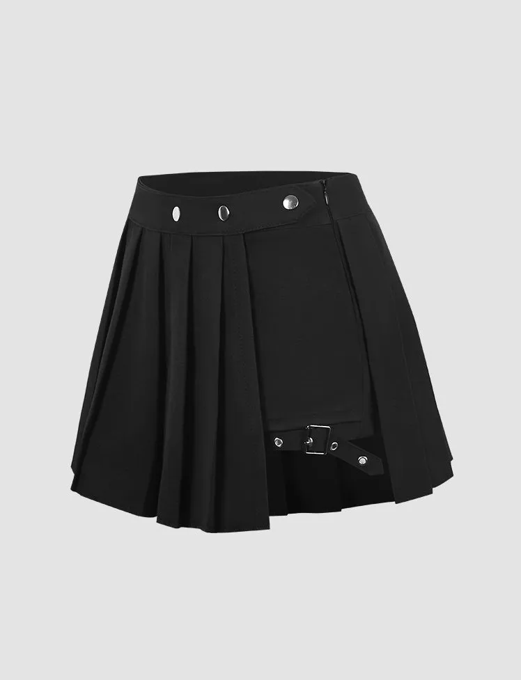 Buckle Slit Pleated Skirt