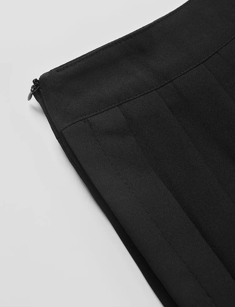 Buckle Slit Pleated Skirt