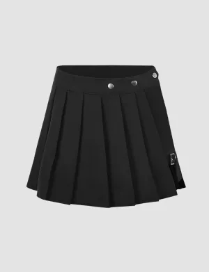 Buckle Slit Pleated Skirt