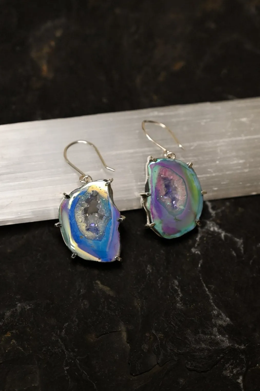 Calm Is My Strength Agate Geode Druzy Earrings