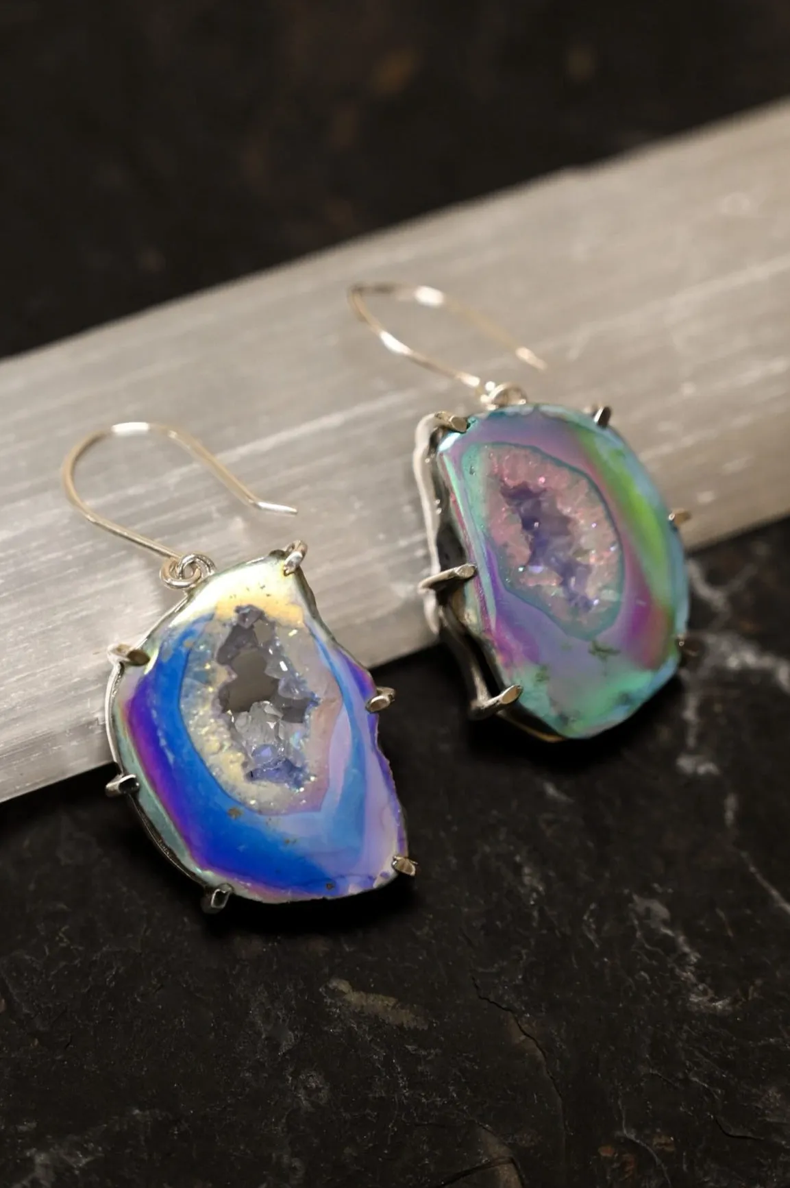 Calm Is My Strength Agate Geode Druzy Earrings