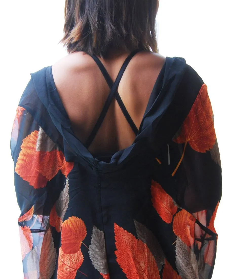 Cardigan Kimono Floral Orange Brown Autumn Leaves