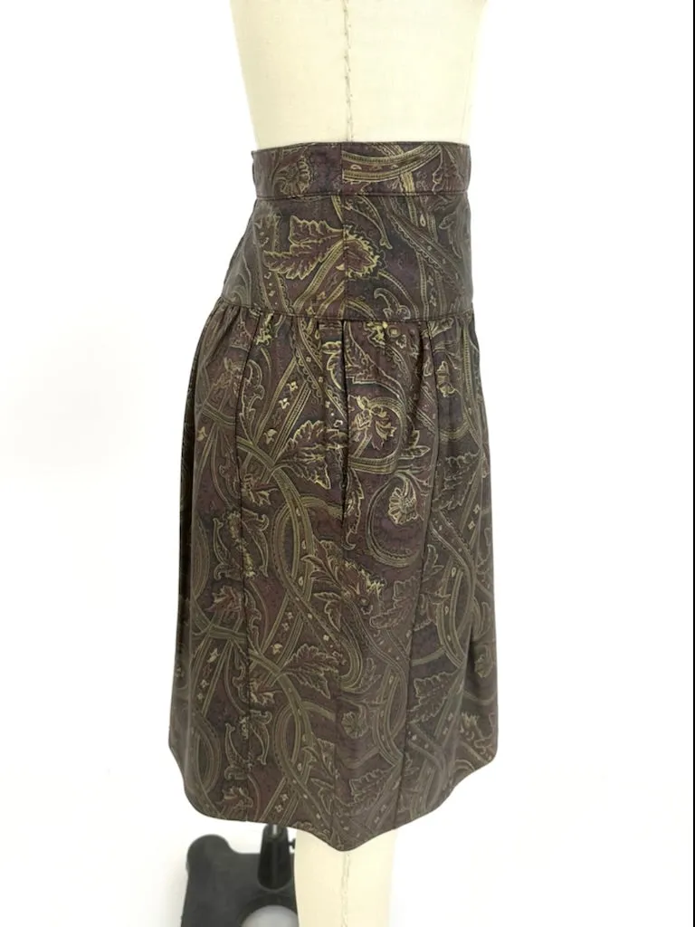 Carlos Falchi Leather Printed Skirt