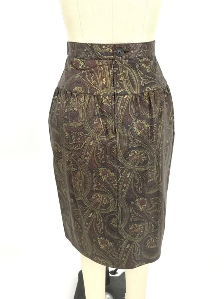 Carlos Falchi Leather Printed Skirt