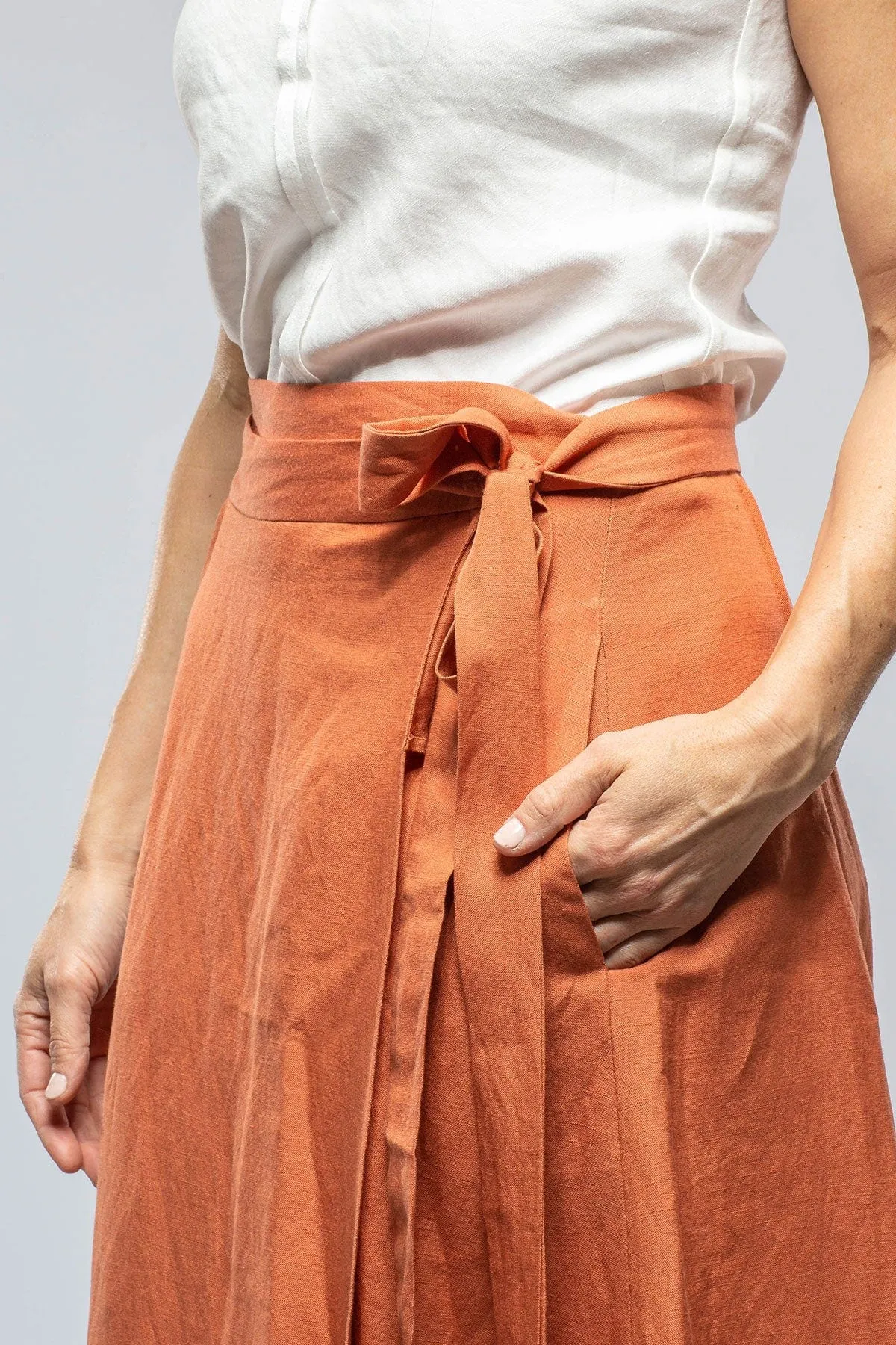 Casandra Wrap Linen Skirt In Persimmons