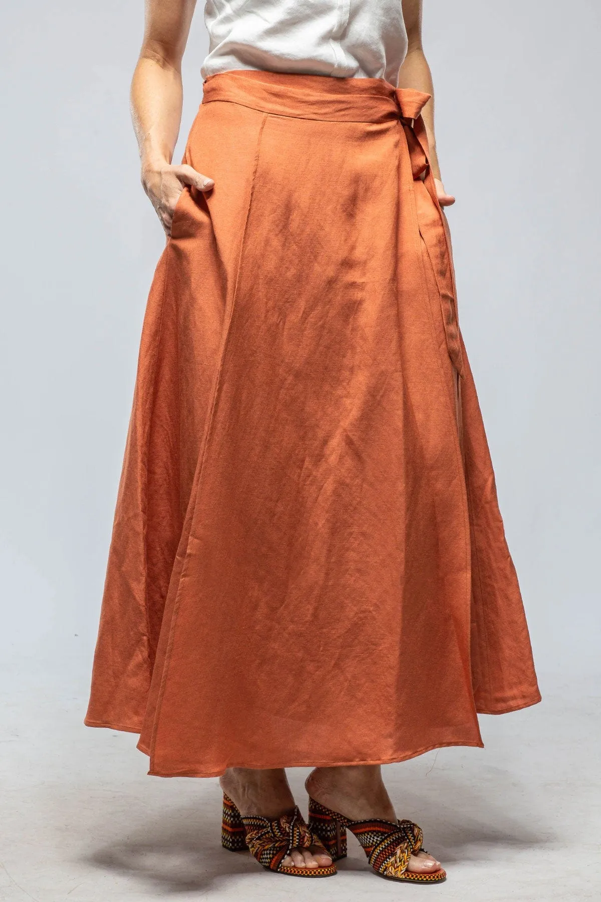 Casandra Wrap Linen Skirt In Persimmons