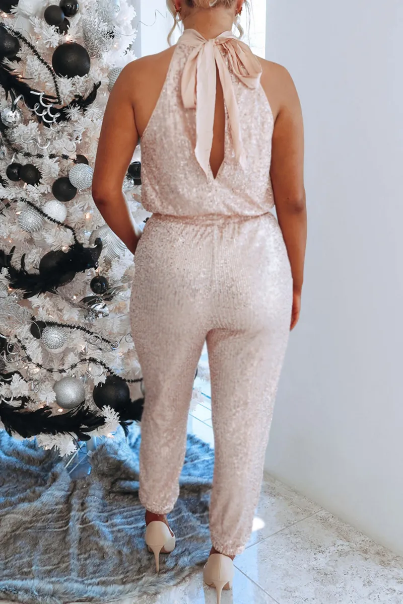 Casual Solid Patchwork Halter Harlan Jumpsuits