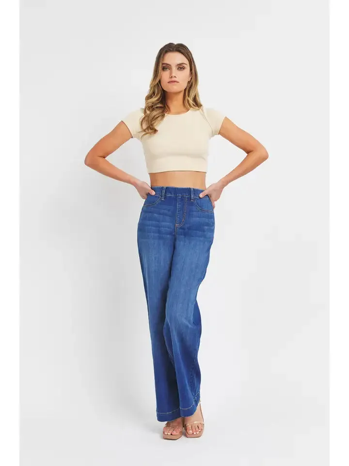 Cello High Rise Pull-On Wide Leg Jeans