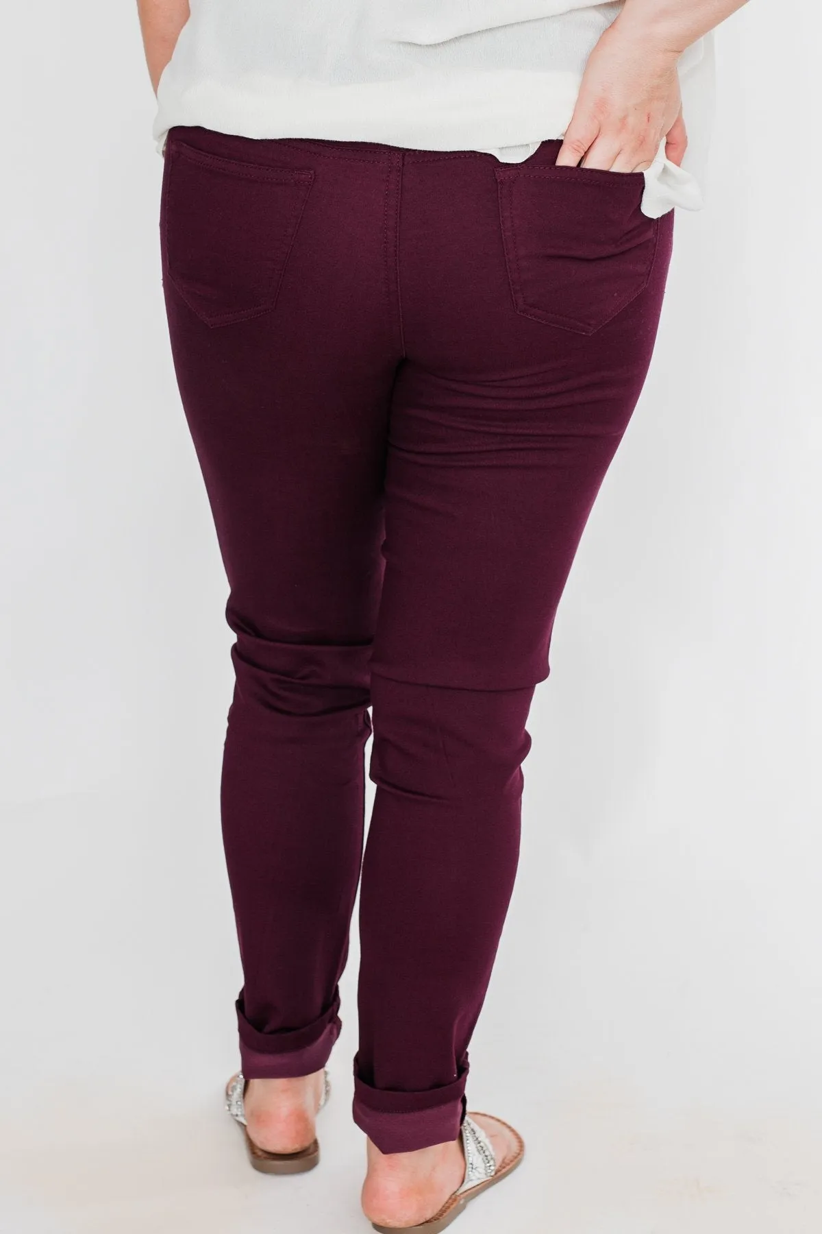 C'est Toi Non Distressed Colored Skinnies- Dark Burgundy