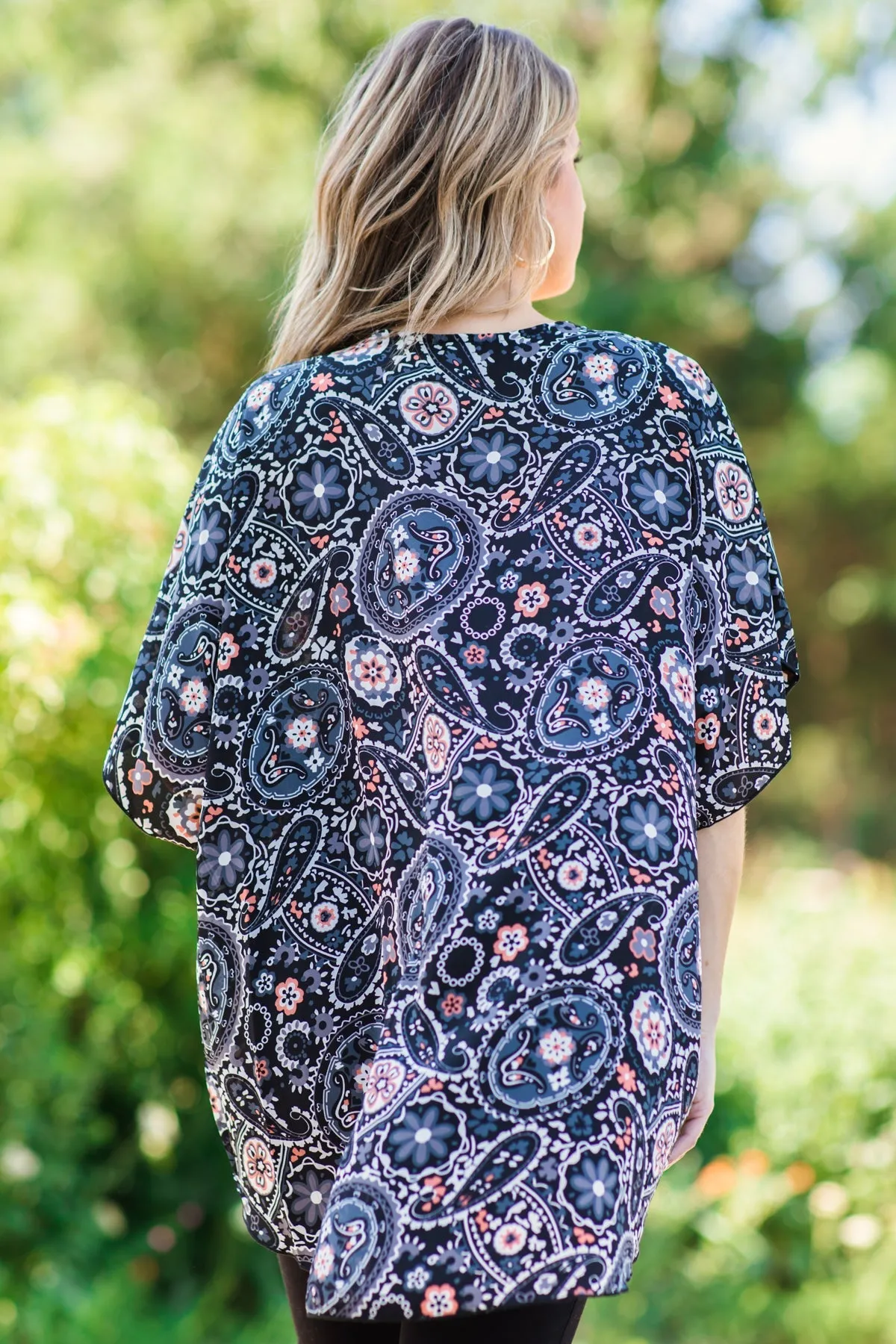 Charcoal Multicolor Paisley Print Kimono