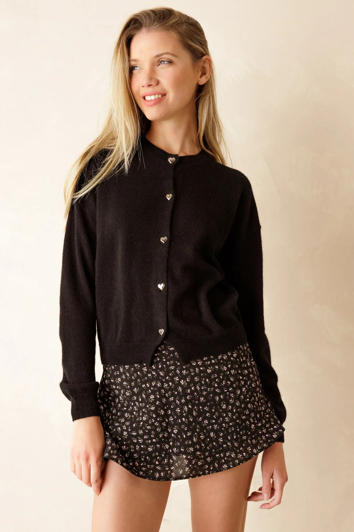 Chiara Cashmere Cardigan with Heart Buttons