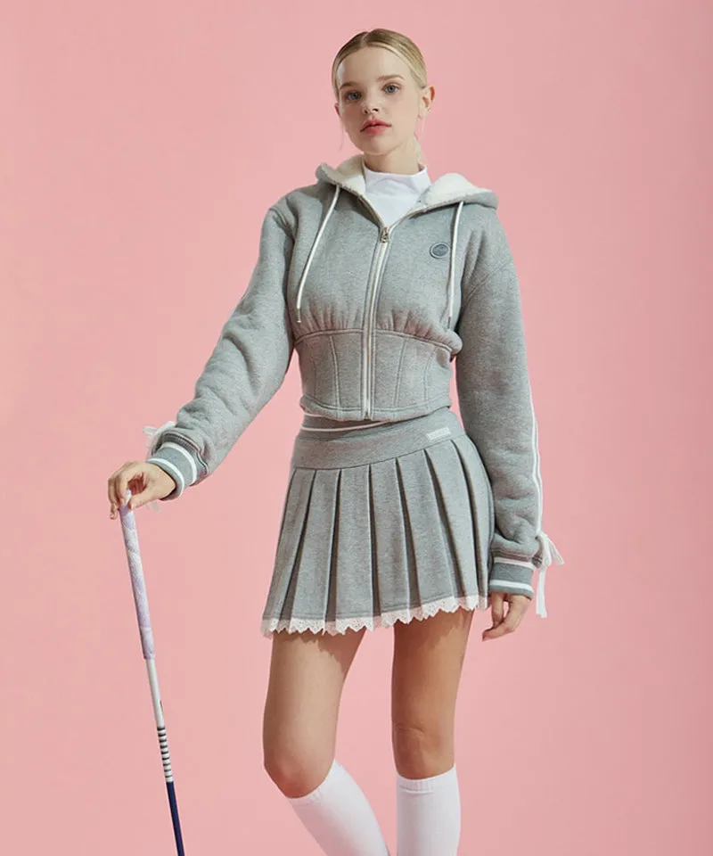 CHUCUCHU Lace Pleated Skirt - Gray