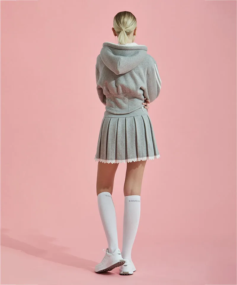 CHUCUCHU Lace Pleated Skirt - Gray