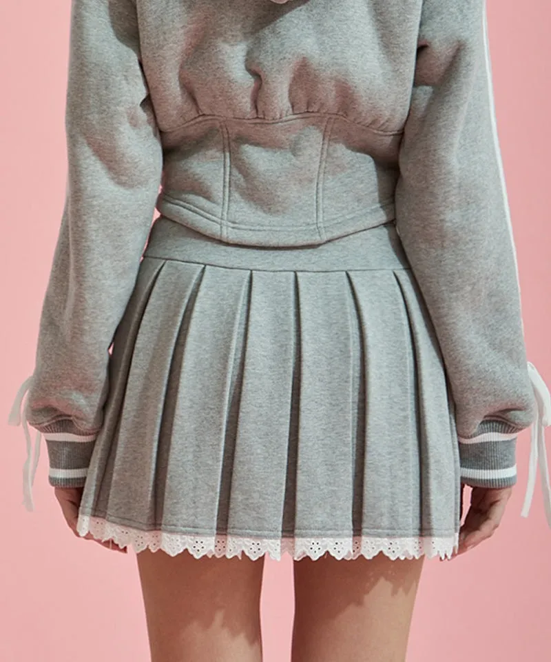 CHUCUCHU Lace Pleated Skirt - Gray