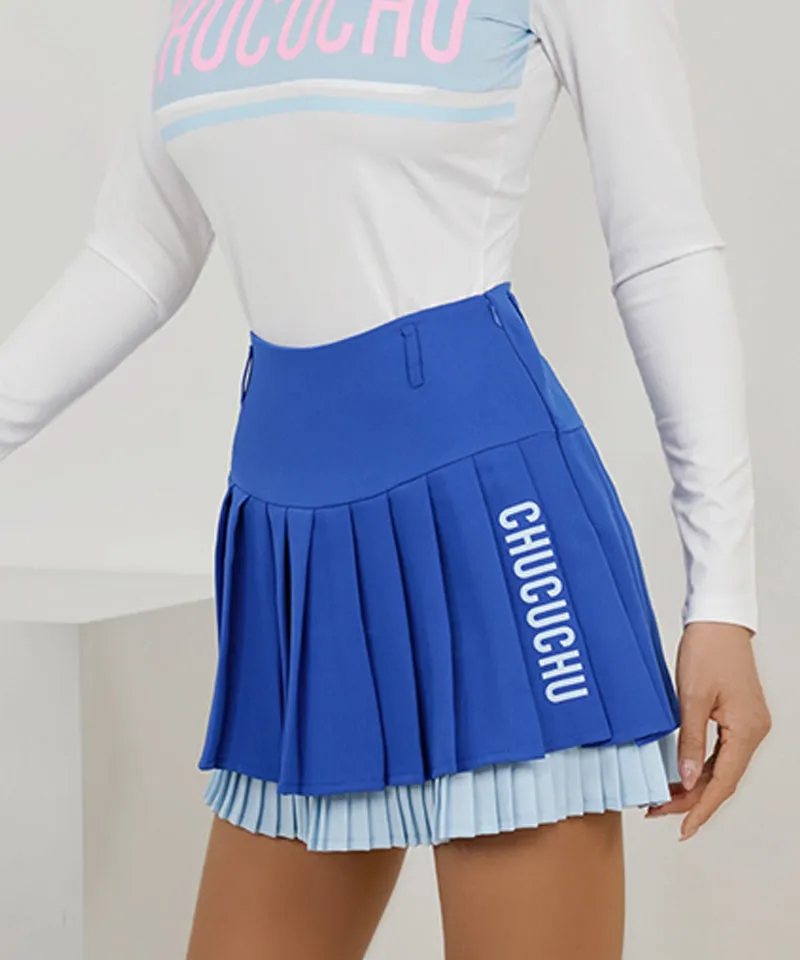 CHUCUCHU Logo Double Pleated Skirt - Blue