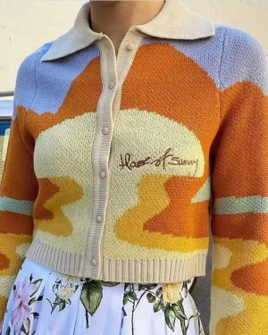 Contrast Printing Single-breasted Knitting Sweater Cardigans