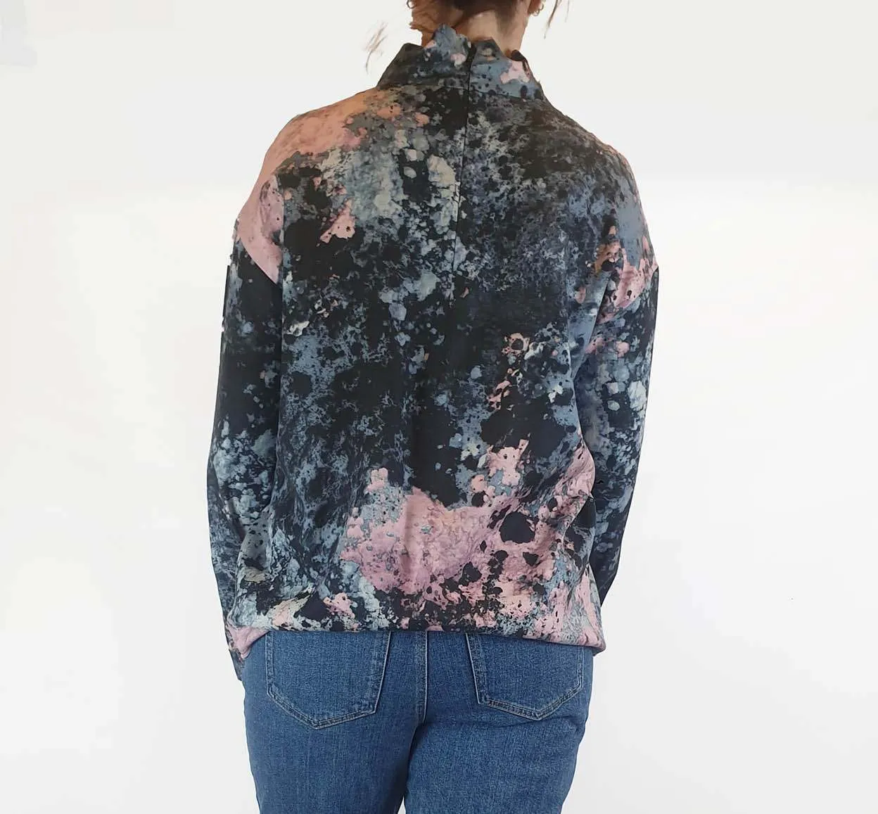 Cos pink and blue paint splatter long sleeve top size 42, best fits AU12