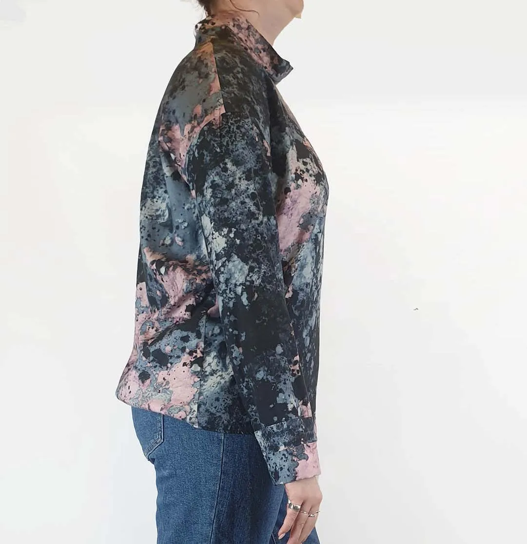 Cos pink and blue paint splatter long sleeve top size 42, best fits AU12