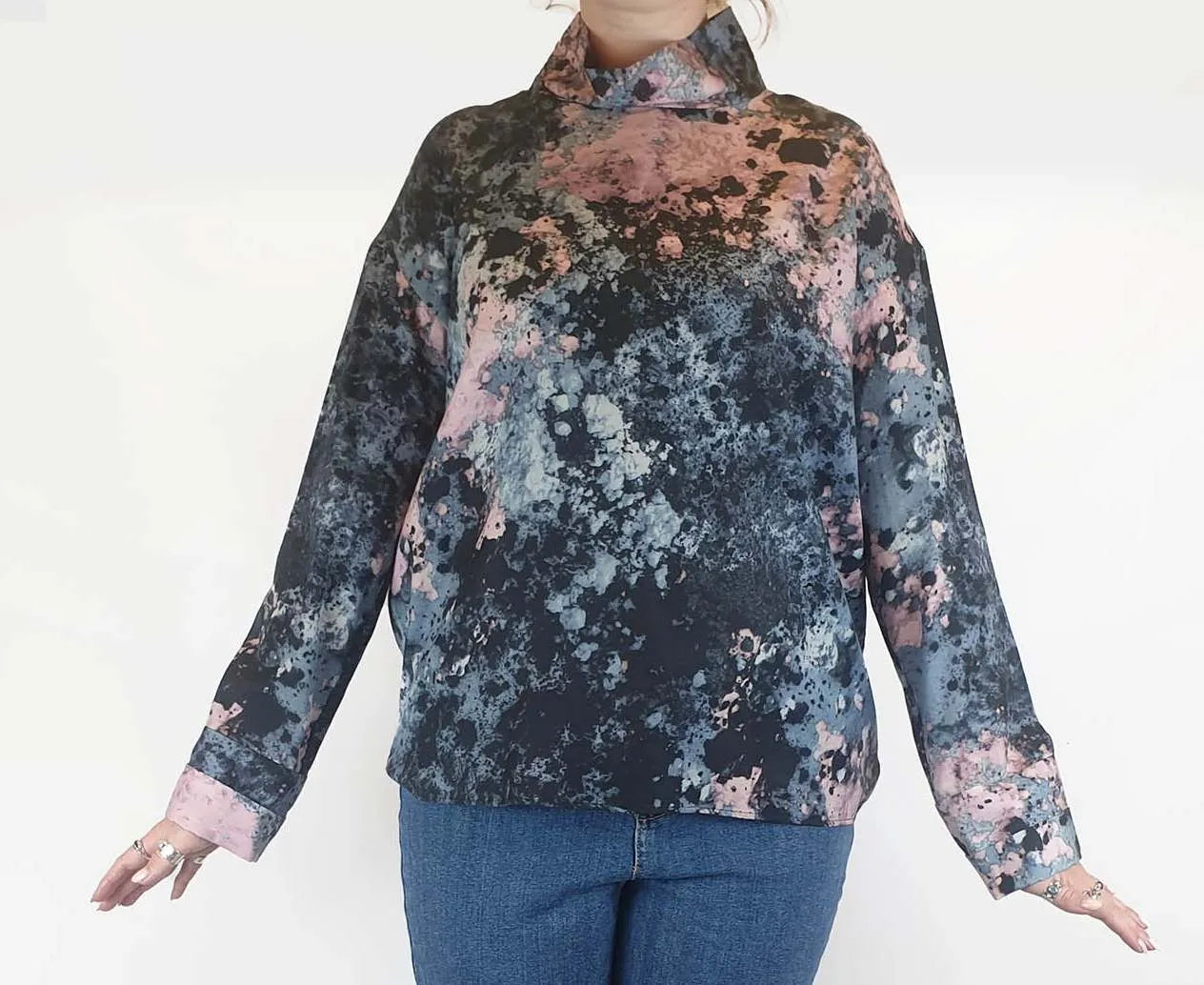 Cos pink and blue paint splatter long sleeve top size 42, best fits AU12