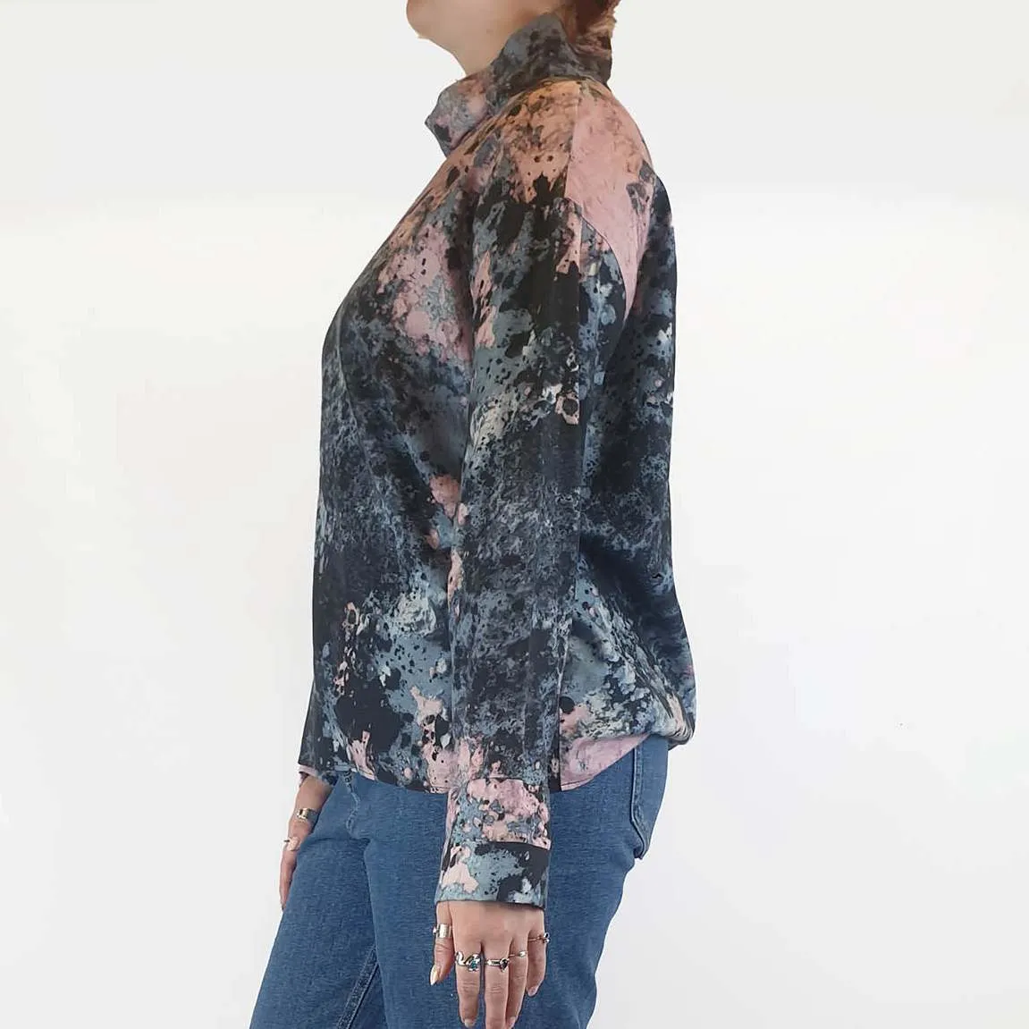 Cos pink and blue paint splatter long sleeve top size 42, best fits AU12