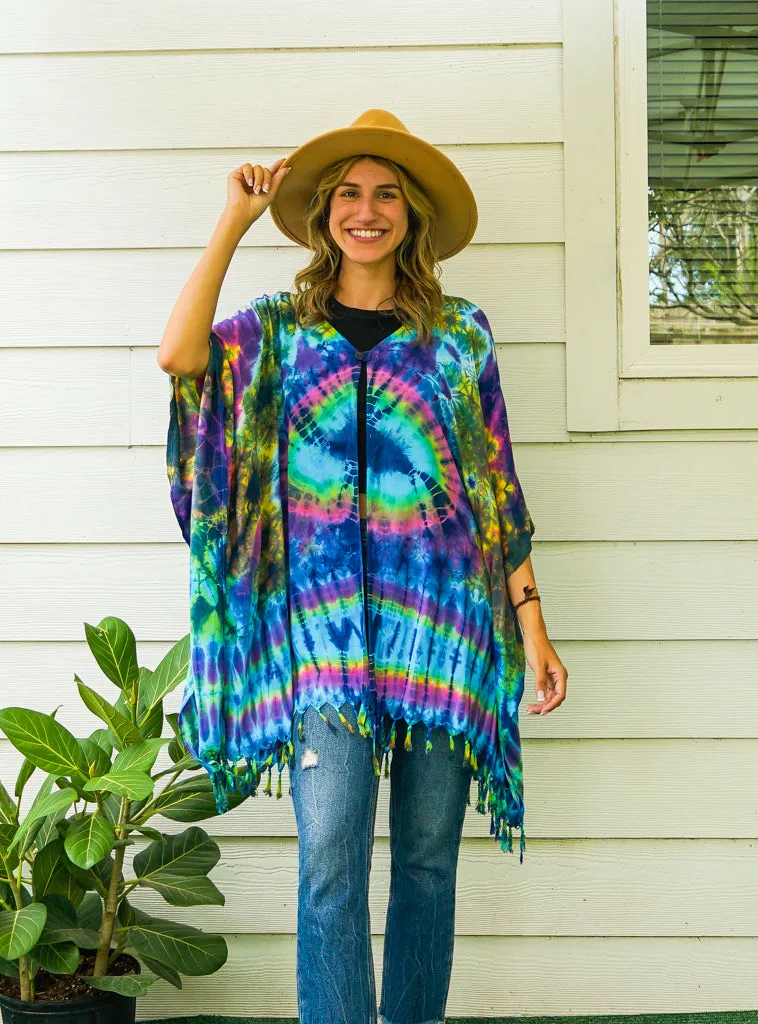 Cosmic Rainbow Tie Dye Poncho Cardigan Cover Up