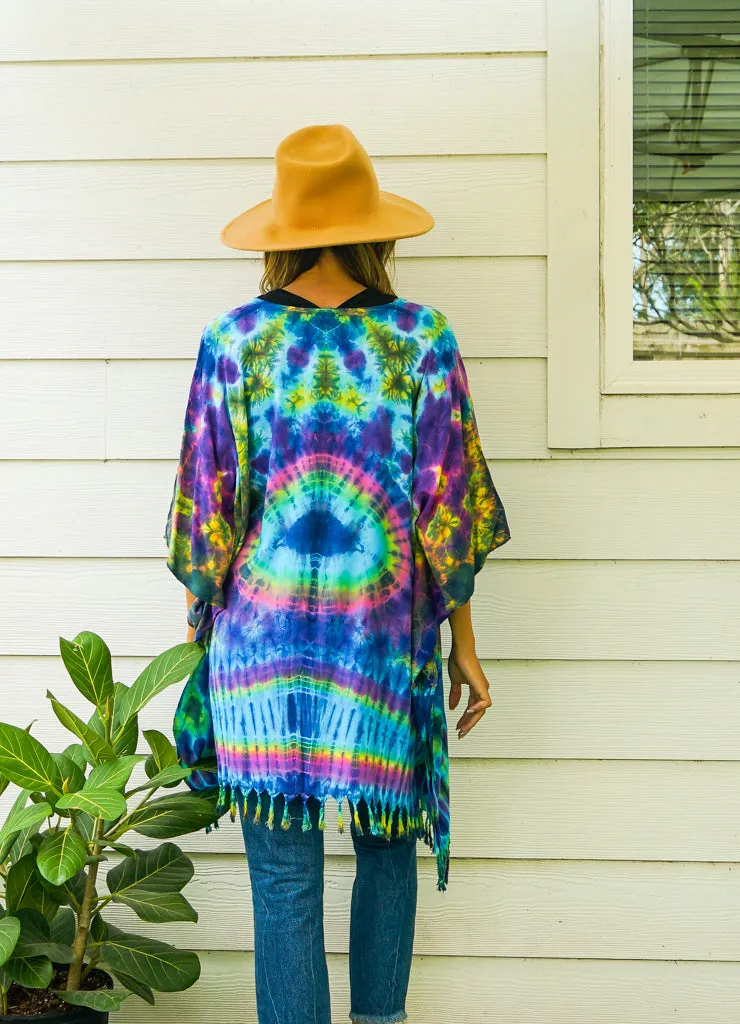 Cosmic Rainbow Tie Dye Poncho Cardigan Cover Up