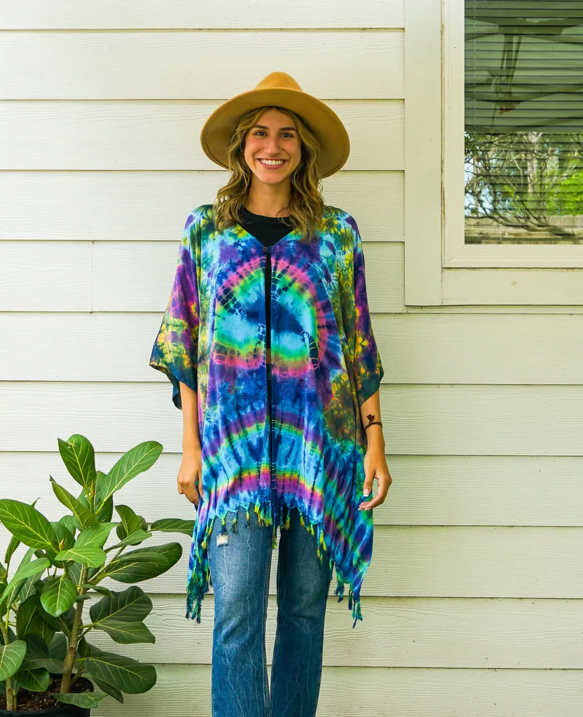 Cosmic Rainbow Tie Dye Poncho Cardigan Cover Up