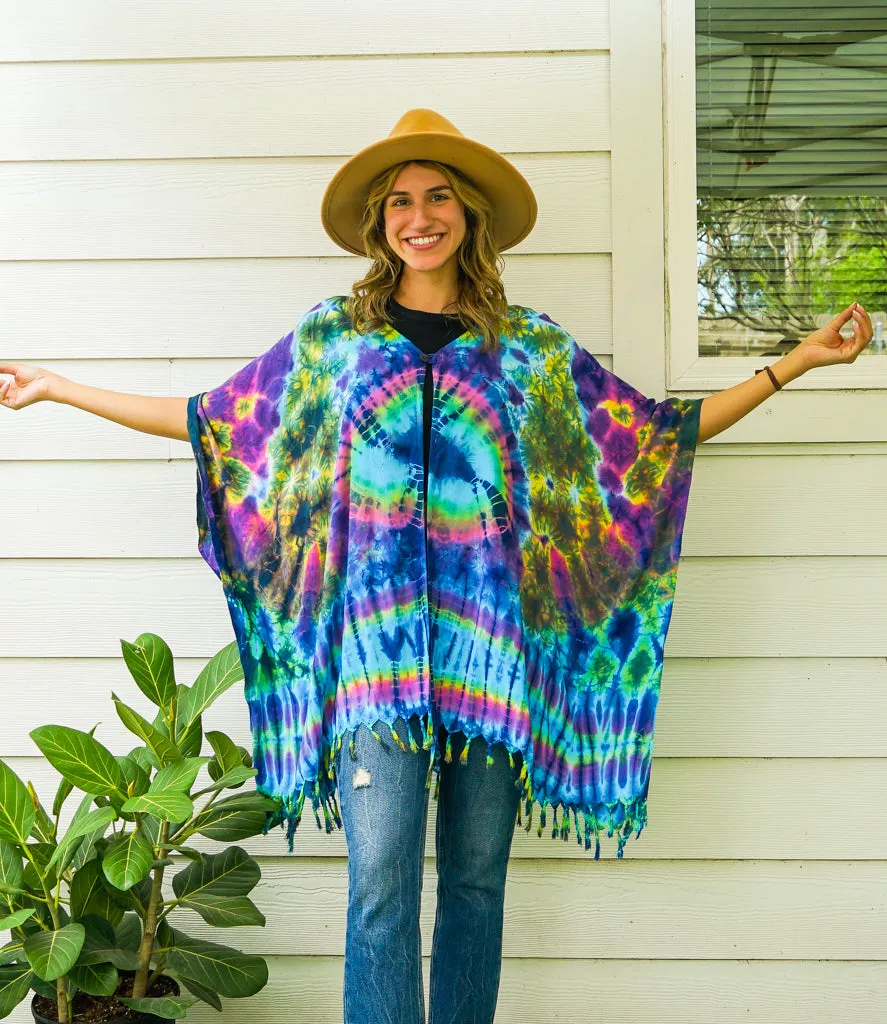 Cosmic Rainbow Tie Dye Poncho Cardigan Cover Up
