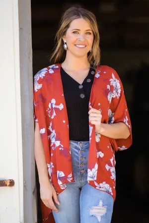 Cranberry Multicolor Floral Print Kimono