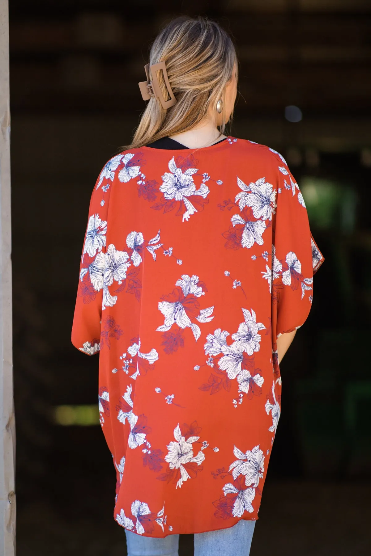Cranberry Multicolor Floral Print Kimono