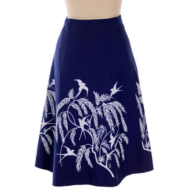 Cute Vintage Wrap Skirt The Bagshaws Navy Blue w/White Print 1970s S Womens