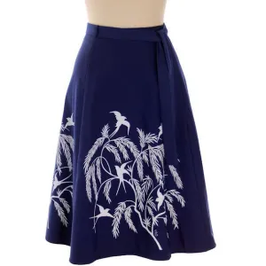 Cute Vintage Wrap Skirt The Bagshaws Navy Blue w/White Print 1970s S Womens