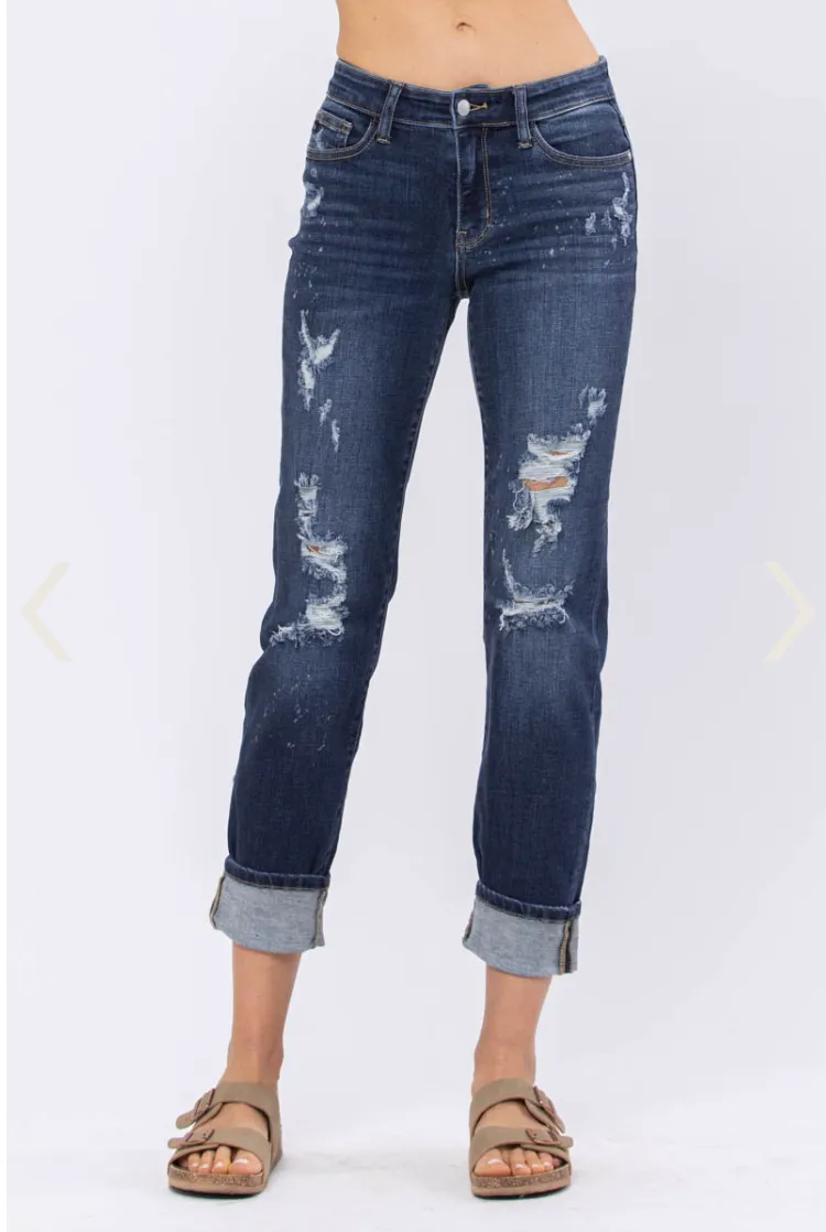 DARK Judy Blue Destroyed Boyfriend Fit Jeans