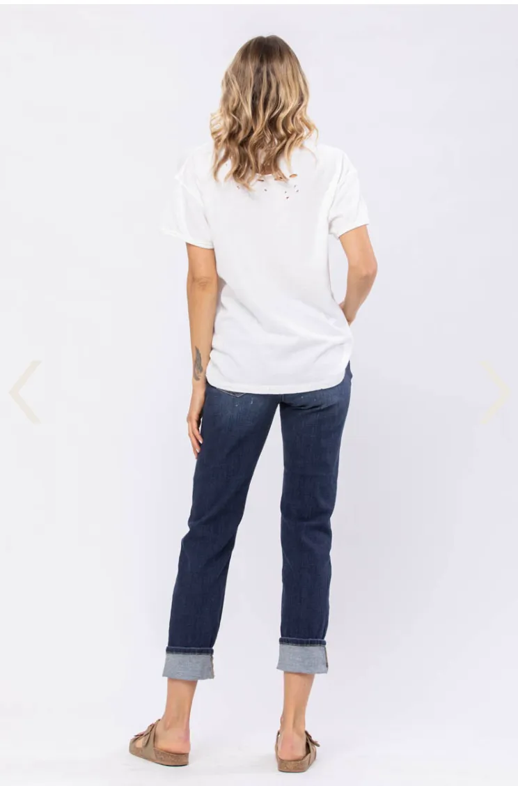 DARK Judy Blue Destroyed Boyfriend Fit Jeans