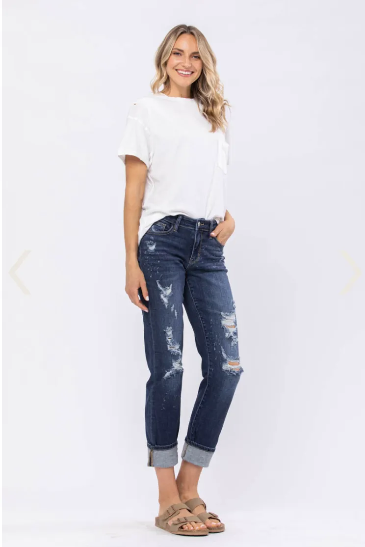 DARK Judy Blue Destroyed Boyfriend Fit Jeans