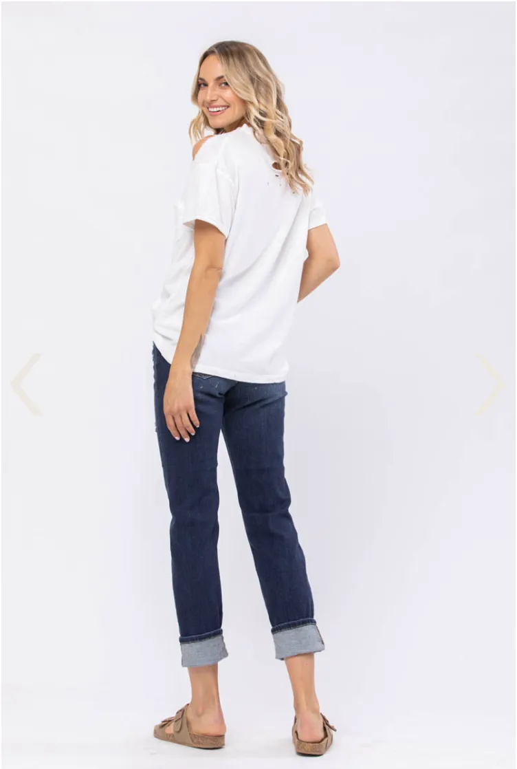 DARK Judy Blue Destroyed Boyfriend Fit Jeans