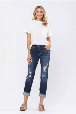 DARK Judy Blue Destroyed Boyfriend Fit Jeans