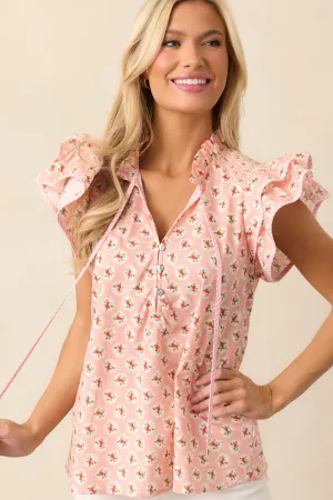 Dinner Date Cotton Light Pink Flutter Sleeve Blouse