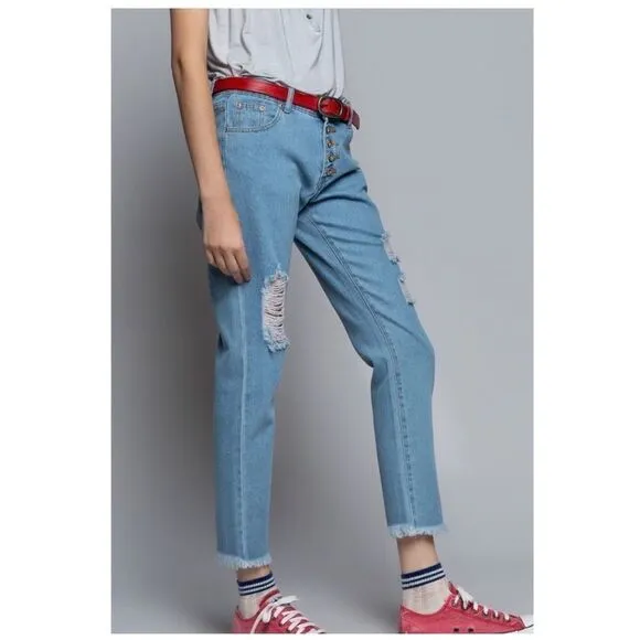 𝅺distressed Jeans Low-rise 5-button denim