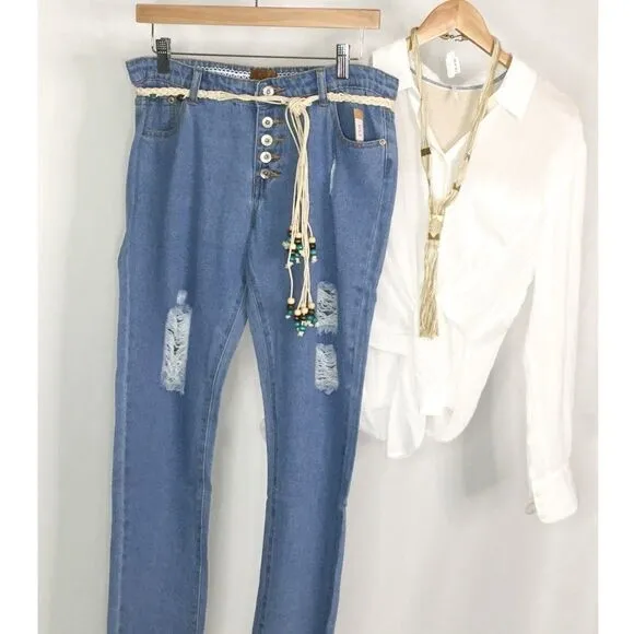 𝅺distressed Jeans Low-rise 5-button denim