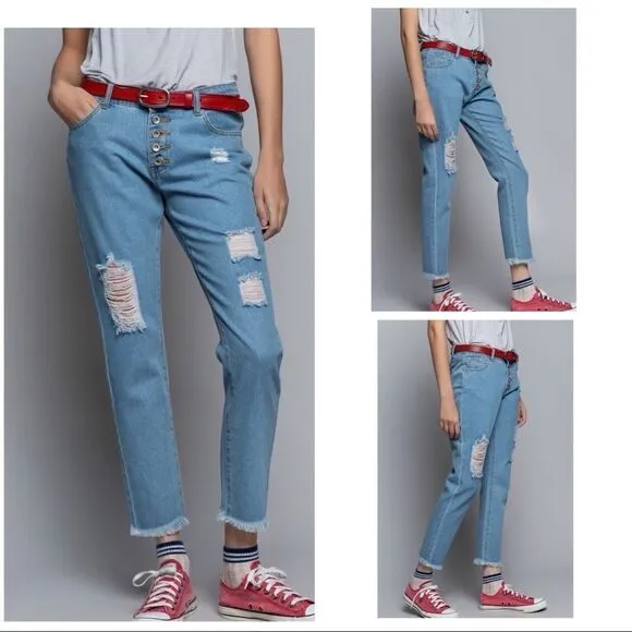𝅺distressed Jeans Low-rise 5-button denim