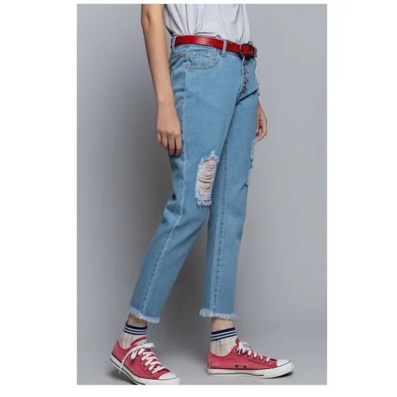 𝅺distressed Jeans Low-rise 5-button denim