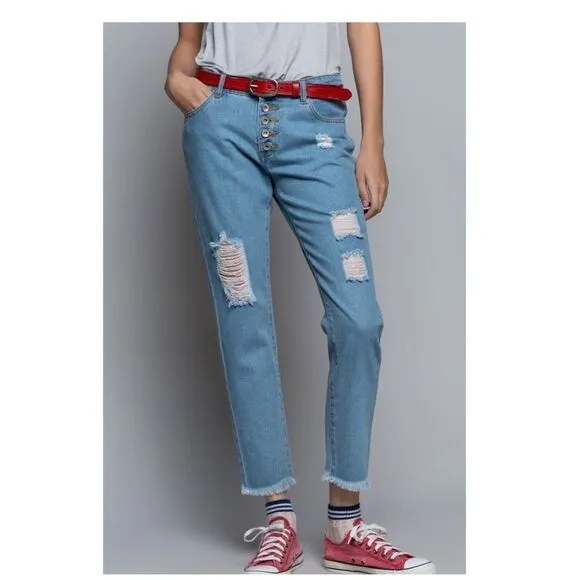 𝅺distressed Jeans Low-rise 5-button denim