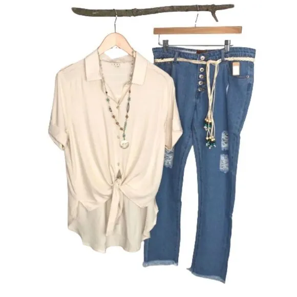 𝅺distressed Jeans Low-rise 5-button denim