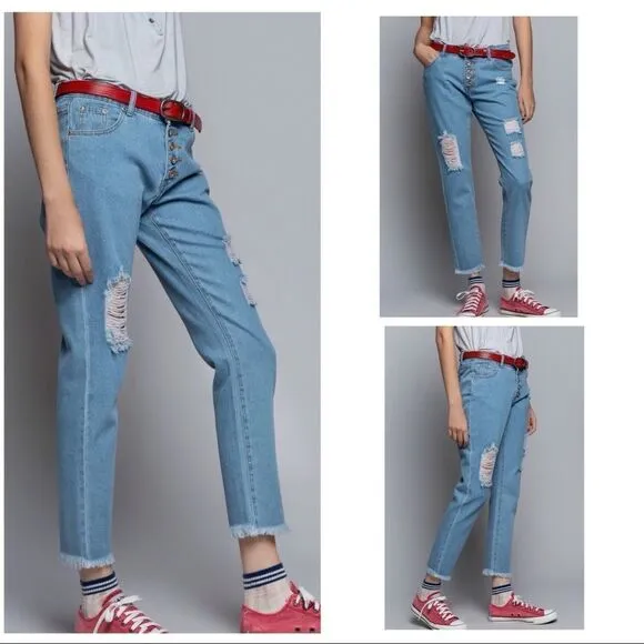 𝅺distressed Jeans Low-rise 5-button denim