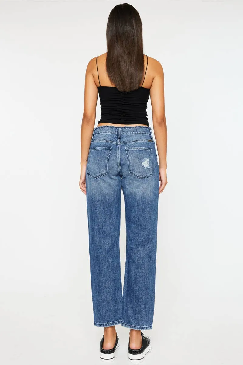 Distressed Straight Leg Cropped Jean by Kan Can