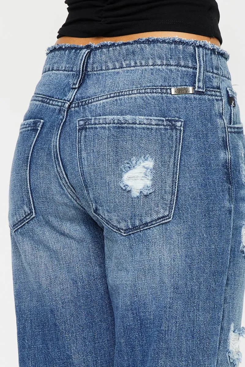 Distressed Straight Leg Cropped Jean by Kan Can
