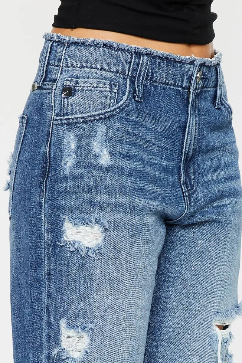 Distressed Straight Leg Cropped Jean by Kan Can